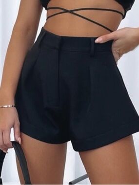White Fox Boutique Black High-Waist Tailored Shorts